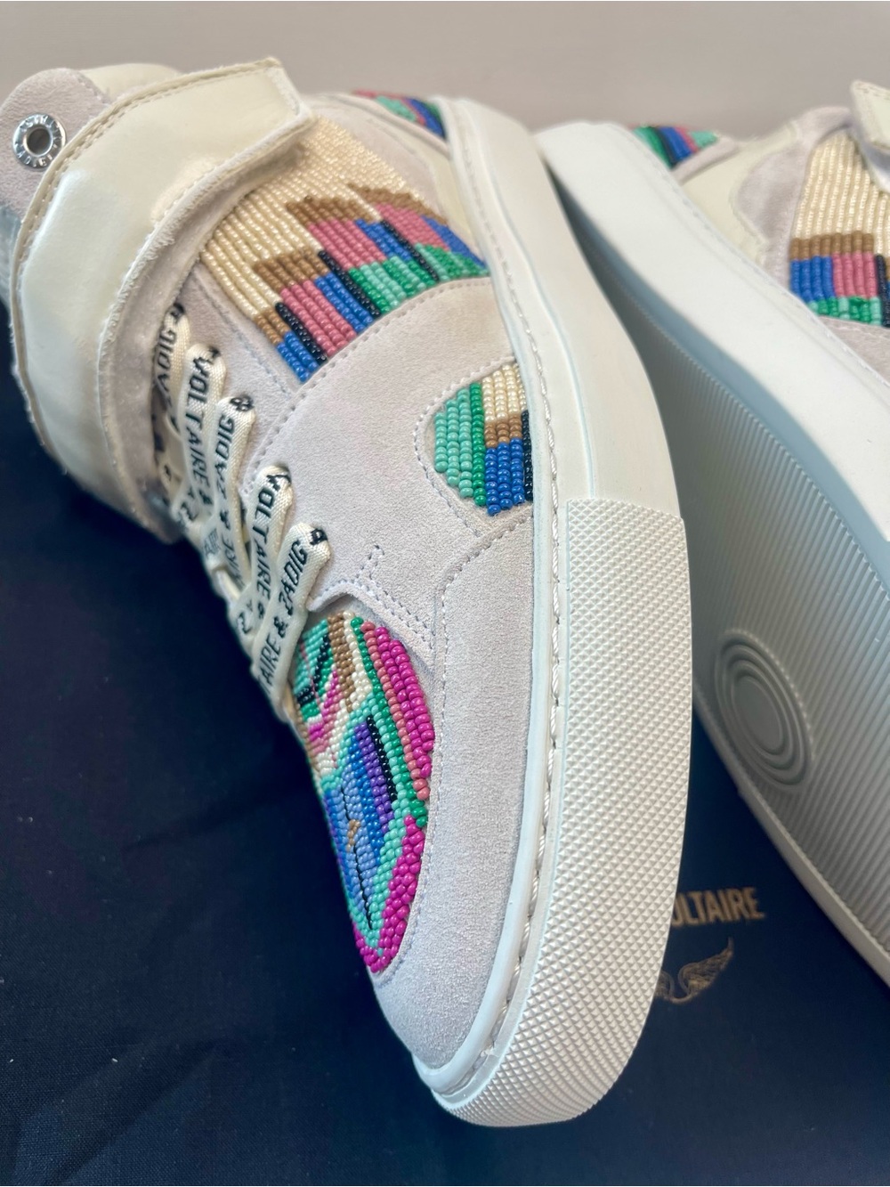 NIB ZADIG & VOLTAIRE MID FLASH FOLK BEADS 💯 LEATHER MID FLASH TRAINER EU39 SZ 8 - Picture 9 of 14